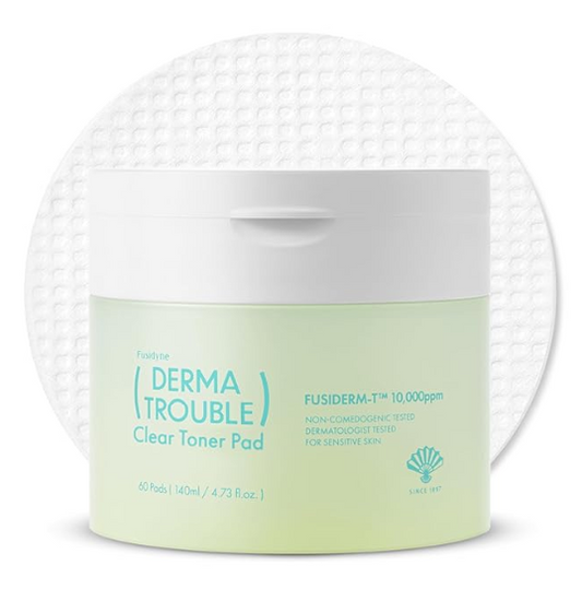 Derma Trouble Clear Toner Pad – Gentle Exfoliating Korean Toner Pads with Fusiderm-T 10,000ppm, LHA & PHA for Clear, Smooth Skin