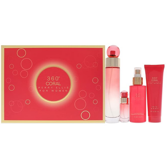 Perry Ellis 360 Coral Women’s 4-Piece Gift Set – Elegant Oriental Floral Fragrance