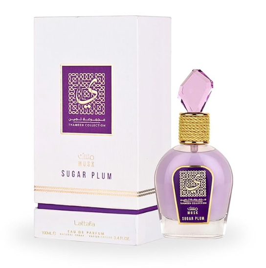 Lattafa Thameen Collection Musk Sugar Plum Eau de Parfum 3.4 oz – Long-Lasting Floral Fruity Fragrance for Women