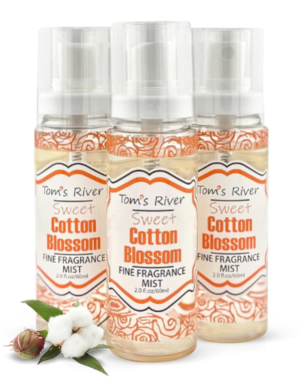 Tom's River Cotton Blossom Body & Hair Mist – Travel-Friendly Fragrance Spray (Pack of 3, 2 fl oz Each)