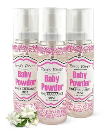 Tom's River Baby Powder Scented Body & Hair Mist – 3-Pack Travel-Friendly Fragrance Spray