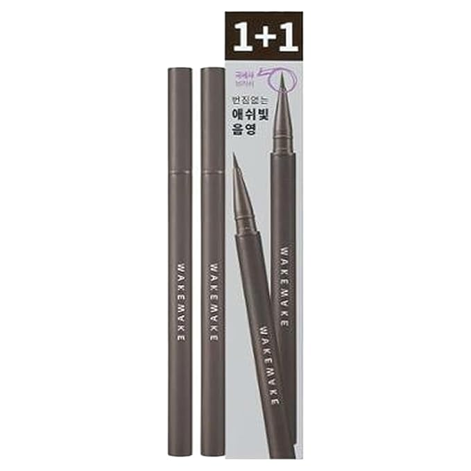 Real Ash Brush Eyeliner, Korean Makeup Liquid Eyeliner, Smudge-proof, Ultra-Fine Tip, Long Lasting Waterproof Liquid Eyeliner 0.04 OZ (Pack of 2) (02 ASH BROWN)
