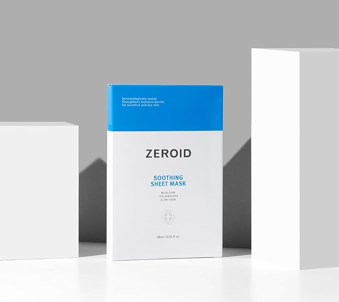 ZEROID | Soothing Sheet Mask | Face Masks Skincare for Sensitive and Dry Skin | Korean Face Mask with Hyaluronic Acid & Ceramide | Hydration & Skin Barrier Enhancement | Pure Cotton Sheet | 5 Sheets