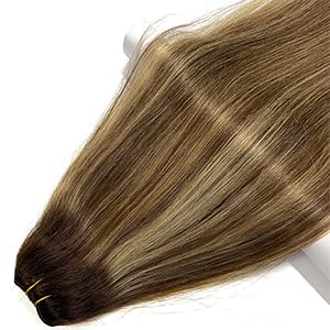 Human Hair Weft Chocolate Brown Balayage Honey Blonde Highlights Hair Extensions Real Human Hair Sew in Weft Extensions 20 Inch 100G Weft Hair Extensions Remy Real Human Hair Bundles Weave Extensions