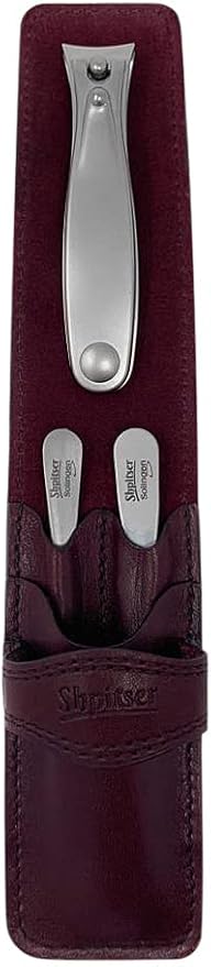Shpitser Solingen Luxuries TopInox Surgical Stainless Steel German Hand Sharpened Manicure Pedicure Travel Set Grooming kit In Italian Leather Case Made in Solingen Germany (Dark Drown)