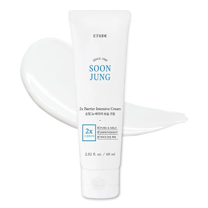 ETUDE SoonJung 2x Barrier Intensive Cream 60ml (21AD) | Hypoallergenic Shea Butter Hydrating Facial Cream for Sensitive Skin, Water-oil Balance & Panthenol for Damaged Skin | Korean Skin Care