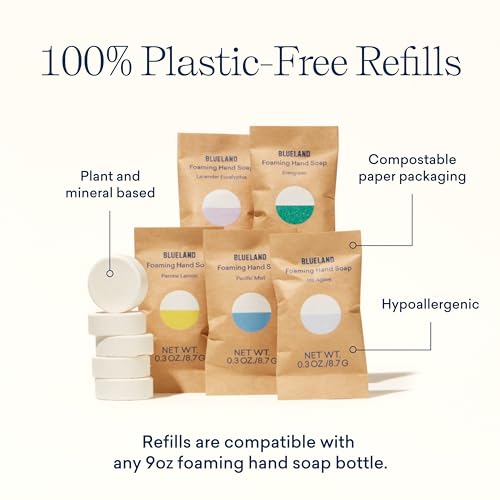 BLUELAND Foaming Hand Soap Refill Tablets, 10-Pack, Fragrance-Free, Eco Friendly Cleaning Products, 10 x 9 Fl oz