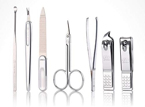 Korean Nail Clipper! Mother of Pearl Three Seven (777) Premium Quality Gift Travel Manicure Grooming Kit Nail Clipper Set (4112MP), Made in Korea, Since 1975 (Chrome)