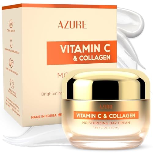 Azure Cosmetics Vitamin C & Collagen Face Moisturizer - Dermatologist Tested, Anti-Aging, Skin Tightening & Brightening, Clean, Cruelty-Free Face Cream - Korean Skin Care - All Skin Types - 1.69 fl oz