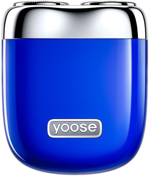 yoose Mini Electric Shaver, Alloy Portable Travel Shavers, Cordless Shaving, USB-C Rechargeable Electric Razor for Men, Dry Shave, IPX7 Waterproof, Detachable Head, Easy Cleaning, Blue