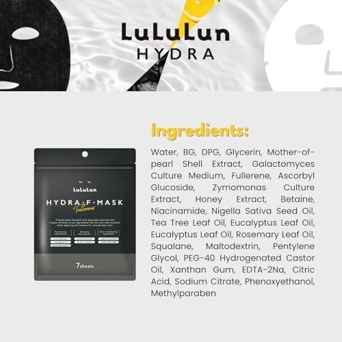 Lululun 7 EA Black Facial Sheet Mask for Rough & Dull Skin Women & Men, Exfoliating Daily Face Sheet Mask, Black Peal& Honey& Cummins Seed Extract, Japanese Pore Deep Cleansing Skincare, Hydra F