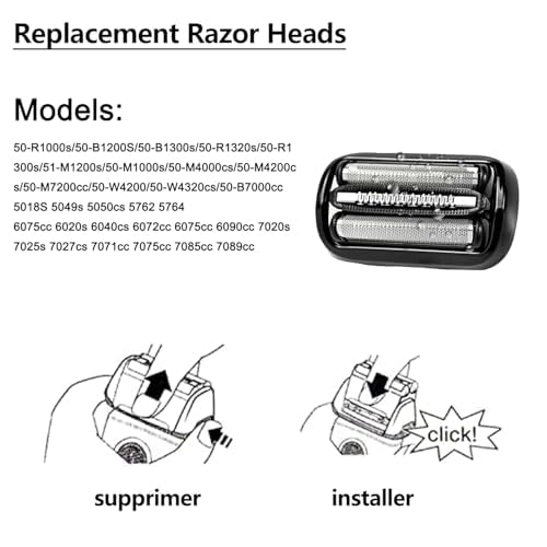 53B-Series 5 and Series 6 Replacement Head Compatible with Braun Series 5 Electric Shaver Razor,53B Blades for Braun S6 and S5 Replacement Foil and Cutter for 6020s,5020s,5018s,5050cs,6020s,6040cs
