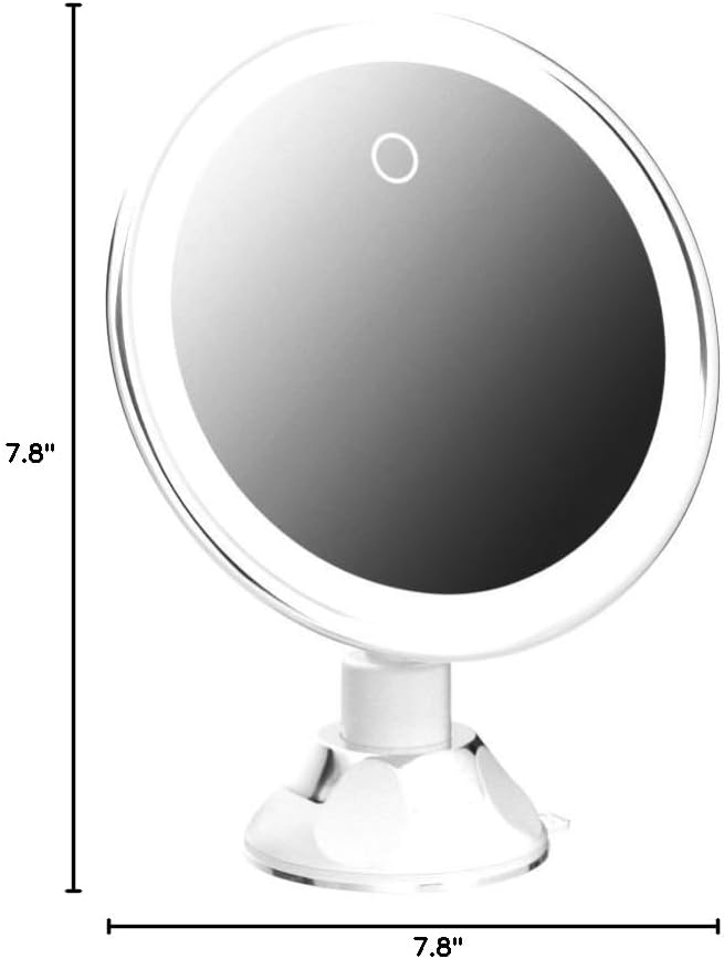 Fancii Rechargeable 10X Magnifying Makeup Mirror with 3 Light Settings - Large 8 inch Lighted Travel Vanity Mirror, Locking Suction Cup, 40pcs Dimmable LEDs, 12 Hours Battery Life - Luna 2