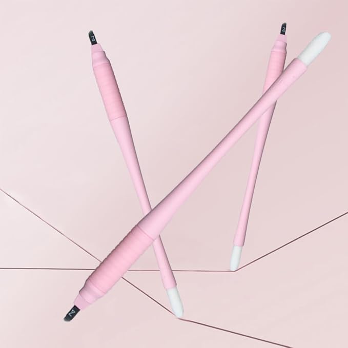 M PACK OF 10 Mellie's Signature Microblading Disposable Pen - Sterilized Blade - Comfortable Rubber Grip With Pigment Sponge (C12 .18mm, Pink)