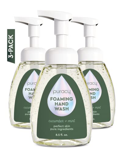 Puracy Foaming Hand Soap - Plant-Powered Natural Hand Soap As Seen on TikTok, Non-Toxic, Sulfate-Free Liquid Soap, Moisturizing Foam Handwash Liquid (Cucumber & Mint, 12 fl oz, 3-Pack)