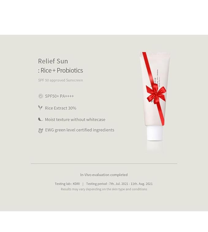 Original Relief Sun: Rice + Probiotics (SPF50+ PA++++) Sunscreen 50ml | Korean | No White Cast | With Mini Travel Size Tube