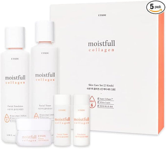Etude Moistfull Collagen Skin Care Special Set | Limited Edition Super Deep Moisturizing Effect Facial Emulsion Toner | Korean Skin Care, Kbeauty, Perfect for Gift