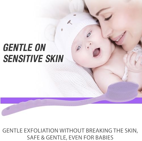 Avilana Back Scrubber for Shower,19 inch Silicone Body Scrubber with Handle, Shower Back Scrubber for Men and Women, Back Brush for Shower, Loofah with Handle Shower Brush