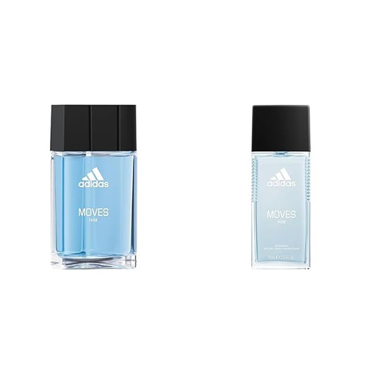 adidas Moves for Men Eau de Toilette Spray 1.6 Fl OZ & Moves for Him Body Fragrance for Men, 2.5 fl oz, Liquid, Grapefruit