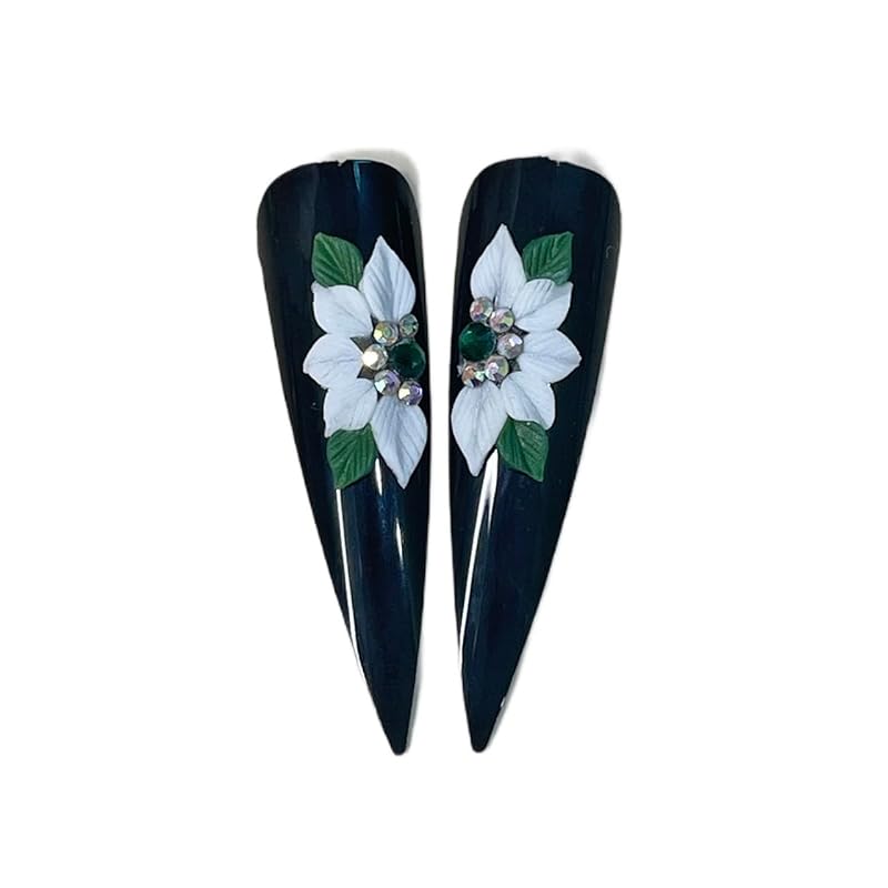 Set 8Pcs 3D Acrylic White Medium Half-Poinsettias Flower Christmas Nail Art Charms Handmade by Acrylic Powder HaFLoNa Flowers Nsils (White Half-Poinsettias(Medium) 8Pcs)