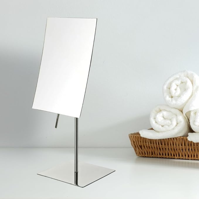 JERDON Rectangular Tabletop Makeup Mirror - 3X Magnification with Polished Stainless Steel Finish - 5-inch by 8-inch Vanity Mirror – Pivot Adjustment - Model JP358C