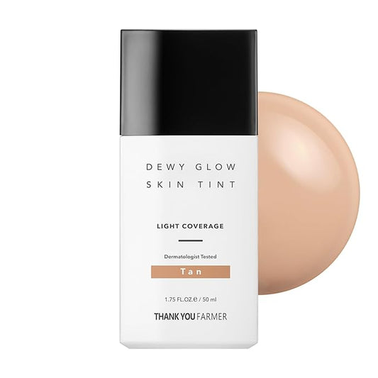 THANK YOU FARMER Dewy Glow Skin Tint, Long-Lasting Tinted Moisturizer, Light coverage, Vitamin B3, Niacinamide, Adenosine, Korean Beauty Dermatologist Tested, Tan, 1.75 fl oz