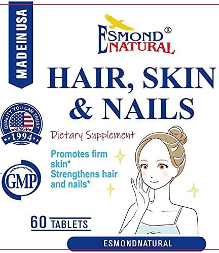 (5 Pack) Esmond Natural: Hair, Skin & Nails (Promotes Firm Skin, Strengthens Hair and Nails), GMP, Natural Product Assn Certified, Made in USA - 300 Tablets