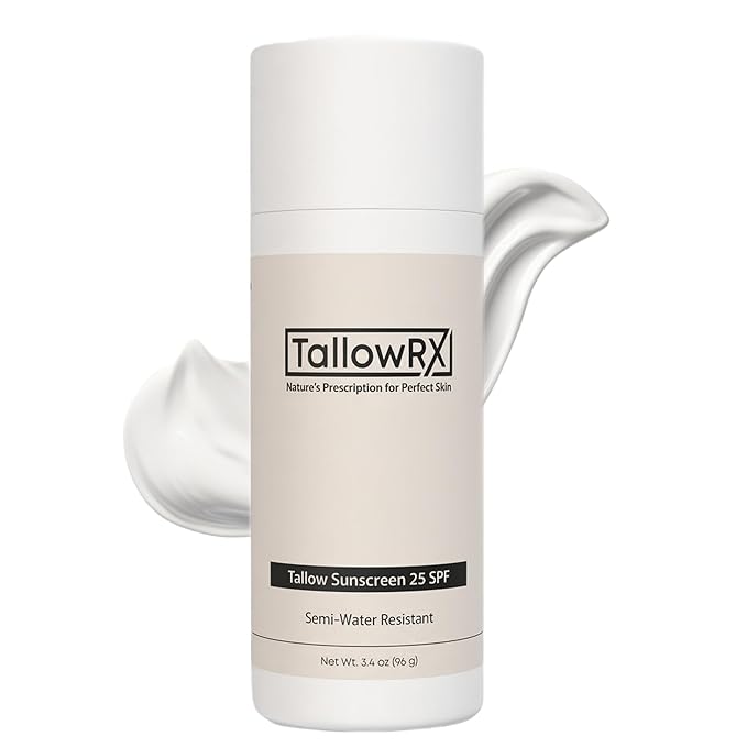 Tallow Sunscreen SPF 25 with Non Nano Zinc Oxide – Natural Mineral Sun Protection with Red Raspberry, Coconut Oil & Vit E – Reef Safe, Non Toxic & Moisturizing Sunblock for Face & Body – 3.4 oz