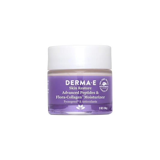 DERMA-E Advanced Peptides and Vegan Flora-Collagen Moisturizer – Double Action Collagen Face Cream with Peptide Complex – Intensely Hydrating Face Moisturizer for Lines, Wrinkles and Redness, 2 Oz
