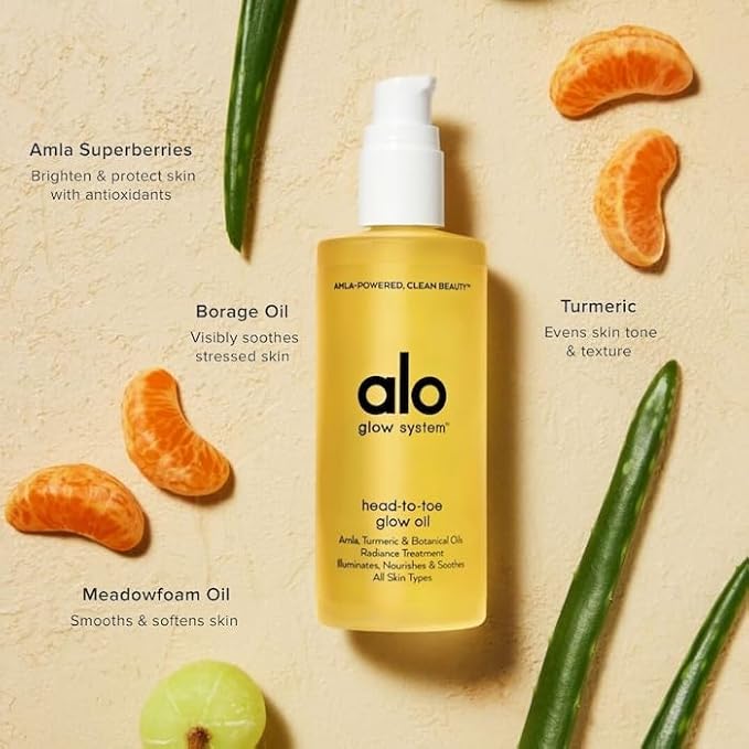 Alo Head-to-Toe Glow Oil | Glow-Boosting Natural Dry Body Oil | Jojoba, Amla, Aloe & Vitamin E | Hydrates & Nourishes Skin | Citrus Scent | 3.2 Oz