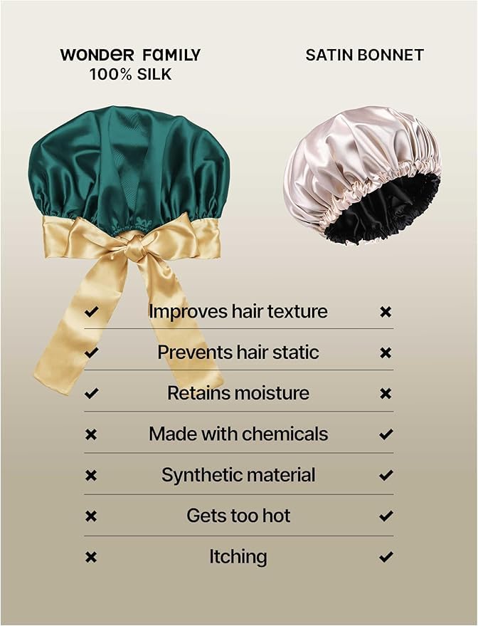 100% Mulberry Silk Bonnet for Sleeping Women with Curly Hair - Short Long Hair Bonnet for Sleeping - Alternative to Double Layer Satin Bonnet with Tie Band - Mothers Day Gifts Hair Wrap for Sleep