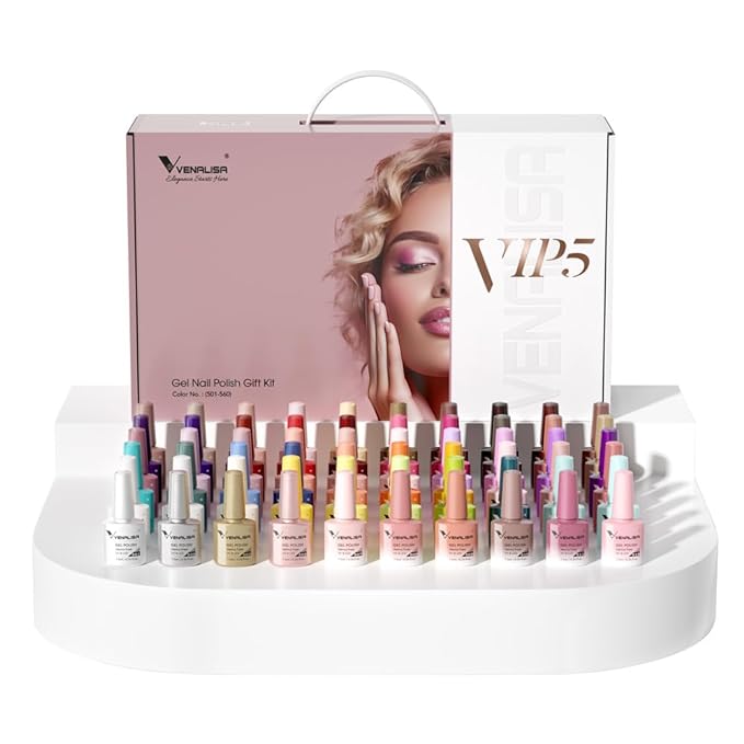 V VENALISA VENALISA VIP5 Hema Free Gel Nail Polish Set 65Pcs, 60 Colors Sparkle Jelly Pure Color Gel Polish Kit with Base Gel Top Coat Nails Manicure Gifts for Her Salon at Home