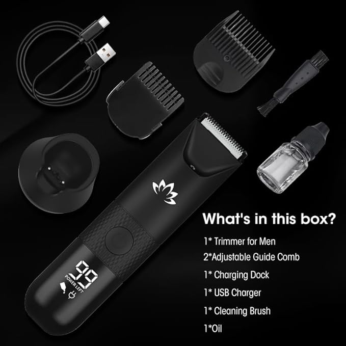 Manscape Trimmer for Men - Electric Body Hair Trimmer with Light, IPX7 Waterproof Electric Razor for Balls/Pubic/Groin/Legs/Chest Hair Removal, Lightweight with LED Display, Gifts for Him Dad