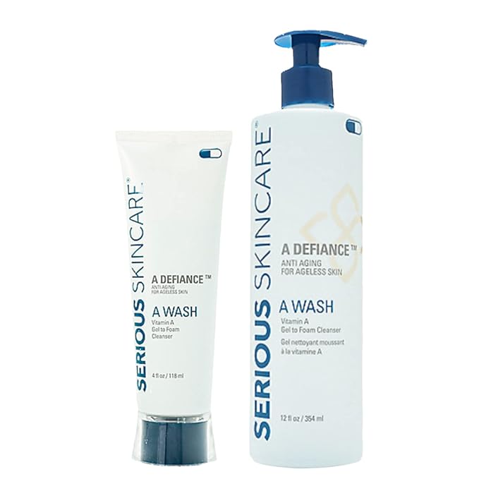 Serious Skincare - Gentle Cleansing and Exfoliating Retinol Facial Wash - Skin Hydrating Gel to Foam Cleanser - Clarify Pores - Removes Makeup, Oil, SPF - Avena Sativa Extract - 12 Fl Oz + 4 Fl Oz