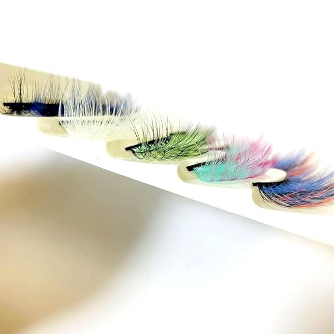 Sunniess Ombre Colored Lashes Silk Protein Fluffy Wispy Volume Fake Lashes for Halloweens Cosplay Party Stage Russian D Curl Lashes with Color Make up Faux Mink False Eyelashes