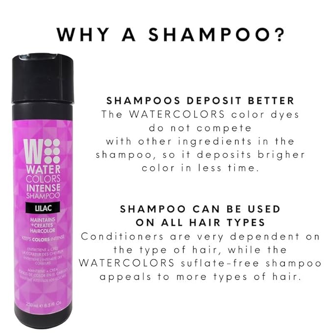 Watercolors by Tressa INTENSE 3-in-1 Color Depositing Shampoo, Semi Permanent Hair Color, Hair Dye Shampoo for Curly, Dry, and Normal Hair, 8 fl oz - LILAC