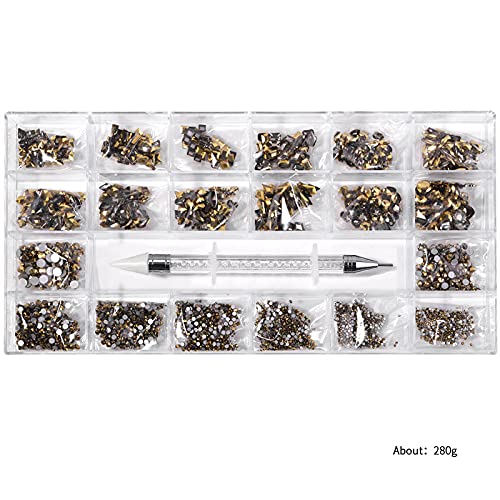 12 Types of Mine Gold 600 Diamonds + 2500 Flat Rhinestones Mix 20 Styles Flatback DIY Crafts Rhinestone Crystals 3D Decorations Flat Back Stones Set + Rhinestone Picker Wax Pen