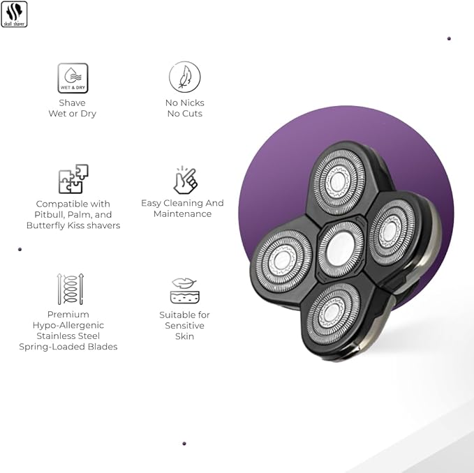 Skull Shaver Baron Replacement Shaver Head Blade Electric Razor Wet & Dry Compatible with All Pitbull, Palm & Butterfly Kiss shavers