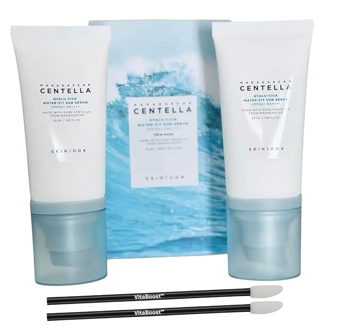 Hyalu CICA Water-fit Sun Serum (Pack of 2) β Lightweight, Hydrating Sun Serum Protection, Soothing, Moisturizing & Non-Greasy, Perfect for Daily Use Application Brushes.