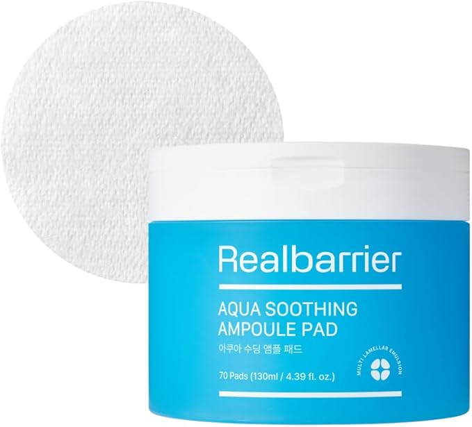 Real Barrier Aqua Soothing Ampoule Pad, 70 Pads, Cooling Soothing Facial Pad Mask for Redness Relief, Skin Barrier Repair Face Moisturizer with Hyaluronic Acid for Sensitive Dry Skin, Korean Skincare