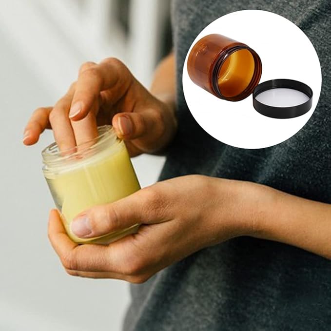 2 oz Plastic Containers with Lids 100pcs Amber Plastic Jars with Lids + 3/5/10 Gram 24pcs Sample Containers Travel Jar– Great for Lip Scrub, Body Butters, Cream, Lotion, Labels & Spatulas