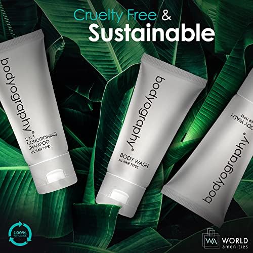 Bodyography blanc- Bulk Body Wash | 1.4oz | Vanilla White Tea, Mini Travel Size Toiletries (100% Recyclable Tube with Flip Top Cap) Hotel Amenities, Suitable for All Skin Types