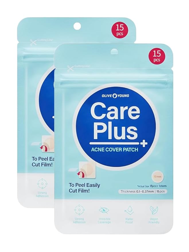 OLIVE YOUNG Care Plus Spot Patch | Hydrocolloid Acne Korean Spot Patch to Cover Zits, Pimples and Blemishes, for Troubled Skin and Face (Hydrocolloid, 30 Count (Pack of 2))