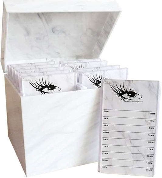 10 Layers Acrylic Eyelash Storage Box,Eyelash Holder Extension Tool,Makeup Organizer False Eyelashes Glue Pallet Holder, Grafting Eye lashes Close-Packed Display with 10 Pallets (Marble)