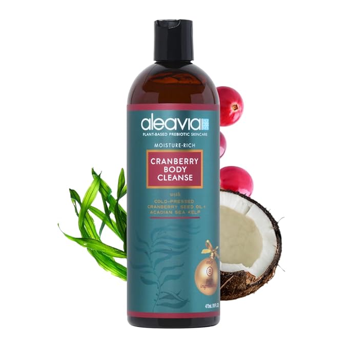 Aleavia Body Cleanse – Organic & All-Natural Prebiotic Body Wash with Pure Essential Oils – Cranberry Scent – Nourish Your Skin Microbiome – 16 Oz.