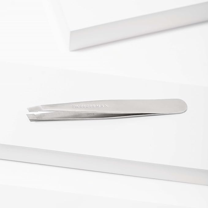 Tweezerman Stainless Steel Slant Tweezer - Eyebrow Tweezers for Women and Men (Classic Stainless)