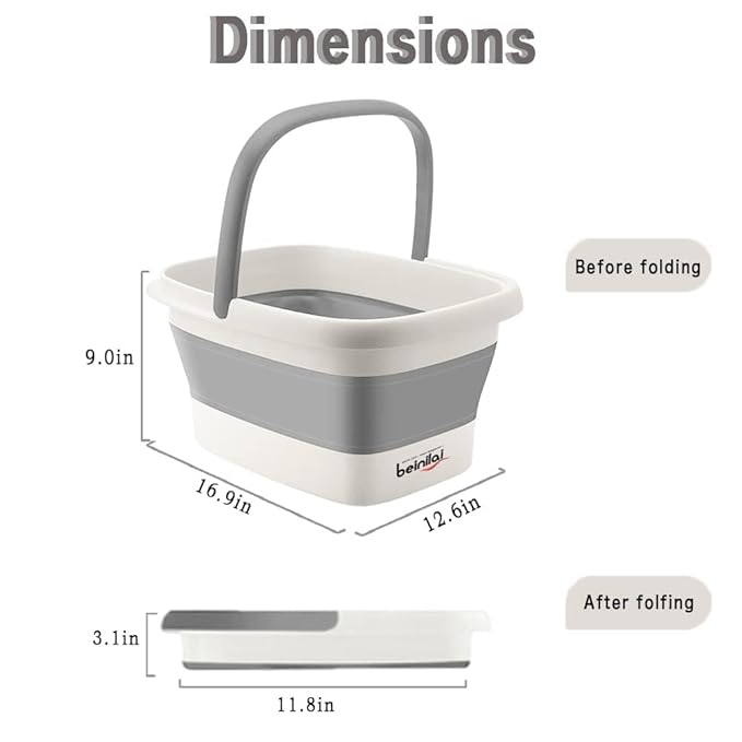 Collapsible Foot Bath Basin for Soaking Feet,Foot Soak Tub,Plastic Foot Bucket with Handles and Massage Acupoint,Foldable Laundry Basket-Gery (2 Pack)