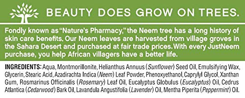 French Clay Mask with Neem, for Blemishes, Blackheads, Rashes; for Irritated and Stressed Skin; Deeply Cleansing and Rejuvenating; Rosemary, Lavender, Eucalyptus Essential Oils, 3.4 oz