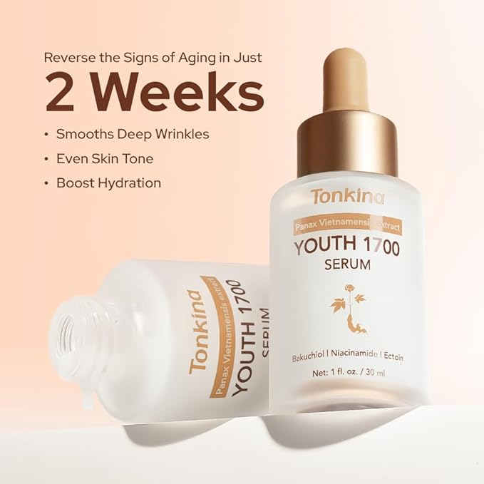 Youth 1700 Anti-Aging Serum, Hydrating Serum with Bakuchiol, Niacinamide & Hyaluronic Acid, Reduces Wrinkles, Brightens Skin, and Smooths Fine Lines, Suitable for All Skin Types, 1 fl. oz