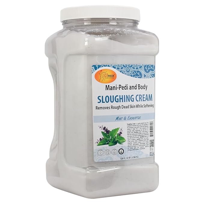 SPA REDI - Foot Cream, Sloughing Lotion, Mint and Eucalyptus 128 Oz - Pedicure Massage Foot Care for Dry Cracked Feet, Scrub Gently, Exfoliating, Smooths and Eliminates Buildup of Dead Skin